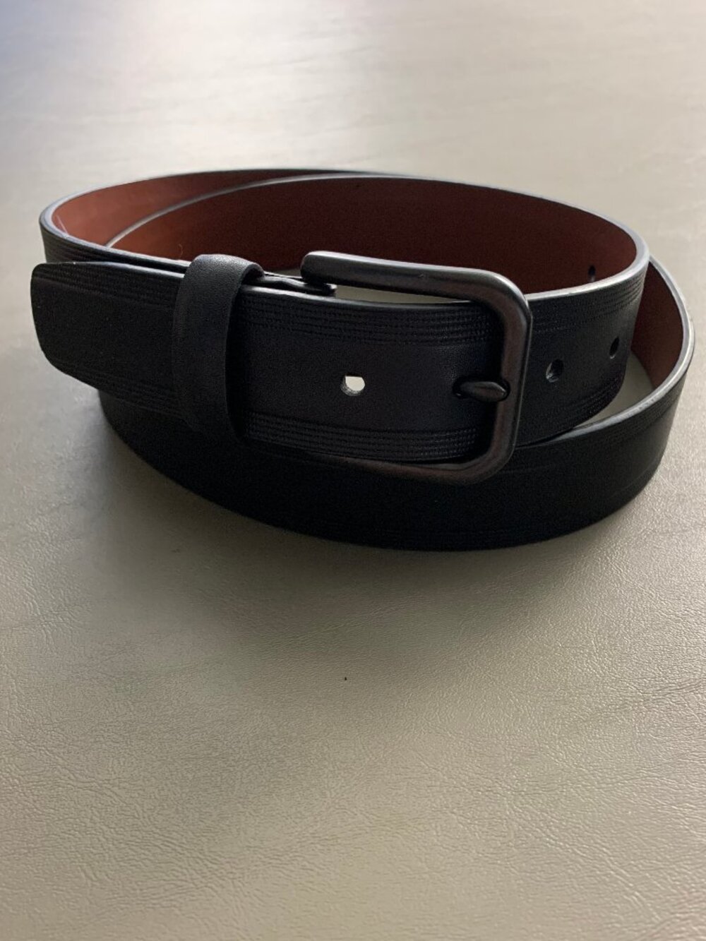 Perry Ellis Men's Embossed Genuine Leather Casual Belt, Black, Size 42